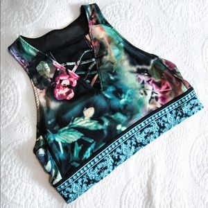 Floral Cross Strap Sports Bra/Crop Top